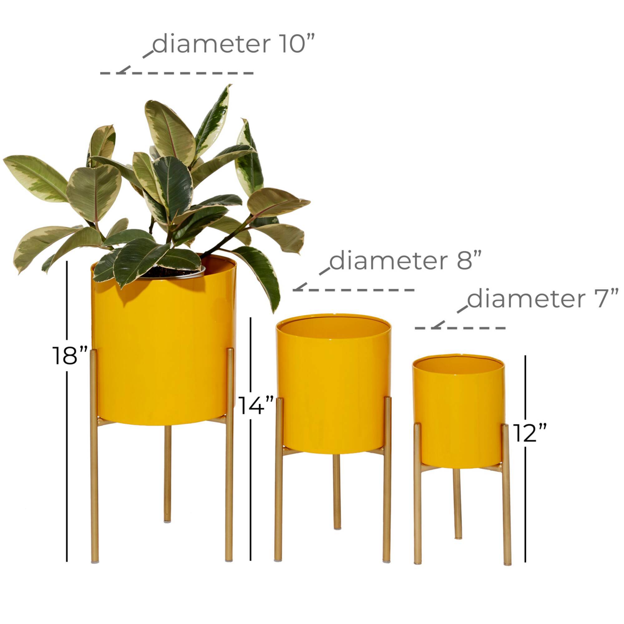 Yellow Metal Contemporary Planter Set